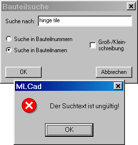 Dialogfeld Ungültiger Suchtext