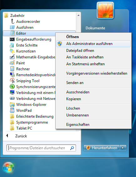 Screenshot "Run as Administrator"